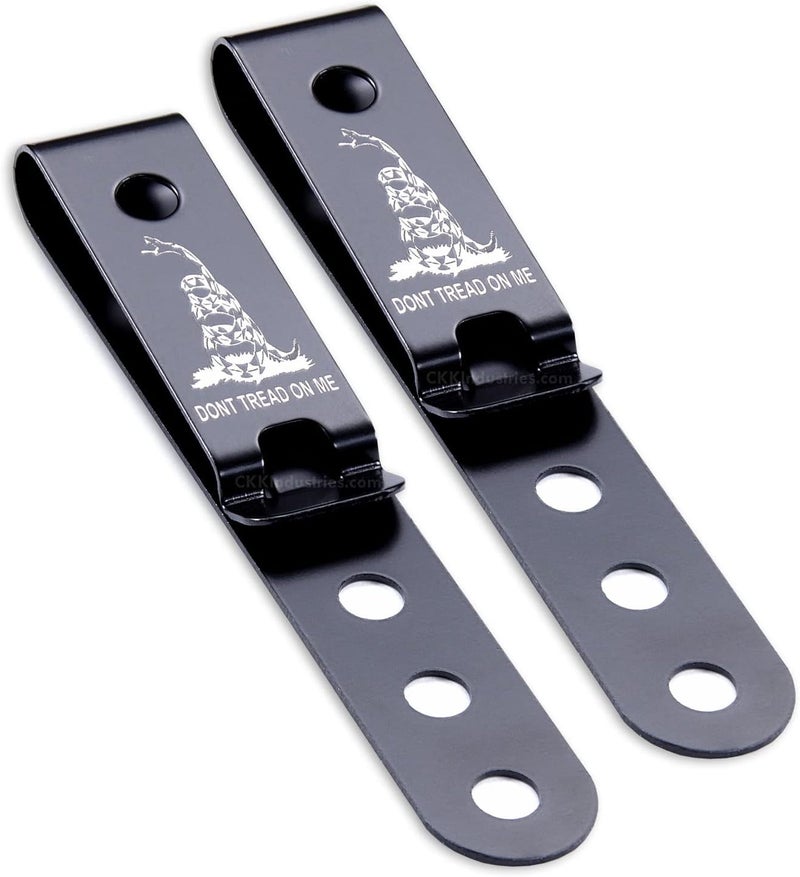 Holstex HolsterSmith Universal Metal Belt Clip for Holster Making - (Model 5) - (3-Hole) - (Tactical Black) - (w/Don’t Tread On Me Engraving) - (2 Pack) - Image 1
